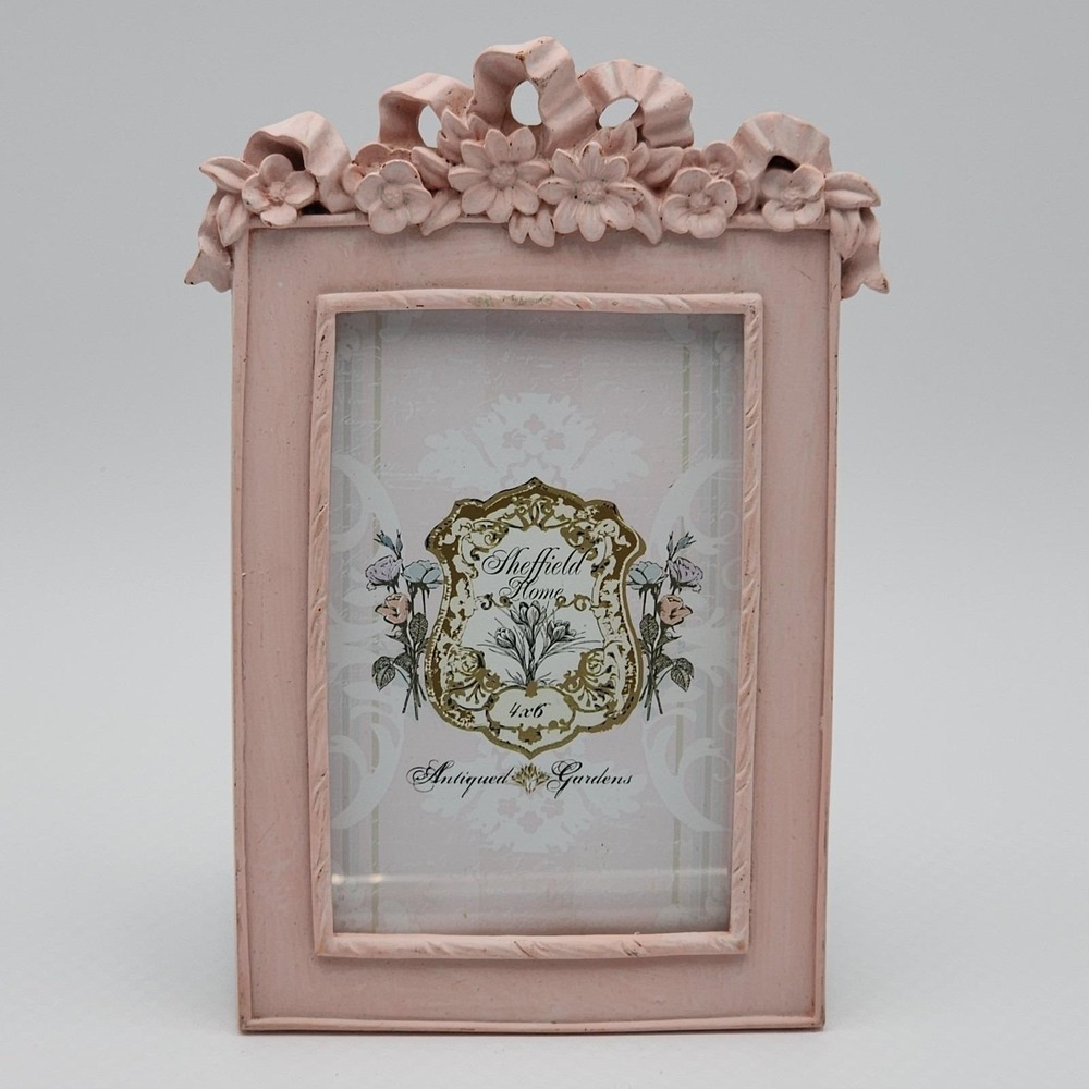 Vintage 90s Sheffield Home Pink Ornate Floral Photo Frame Antiqued Gardens 4 x 6